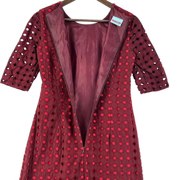 Maiocchi Broderie Anglaise Dress Women’s SZ 8 Burgundy Cotton Red Lining - Picture 6 of 15